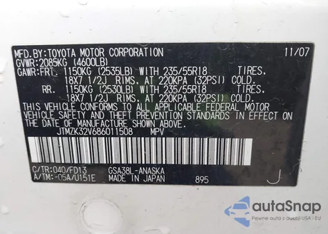 2008 Toyota Rav4 Sport V6 z USA, uszkodzony, nr VIN JTMZK32V686011508